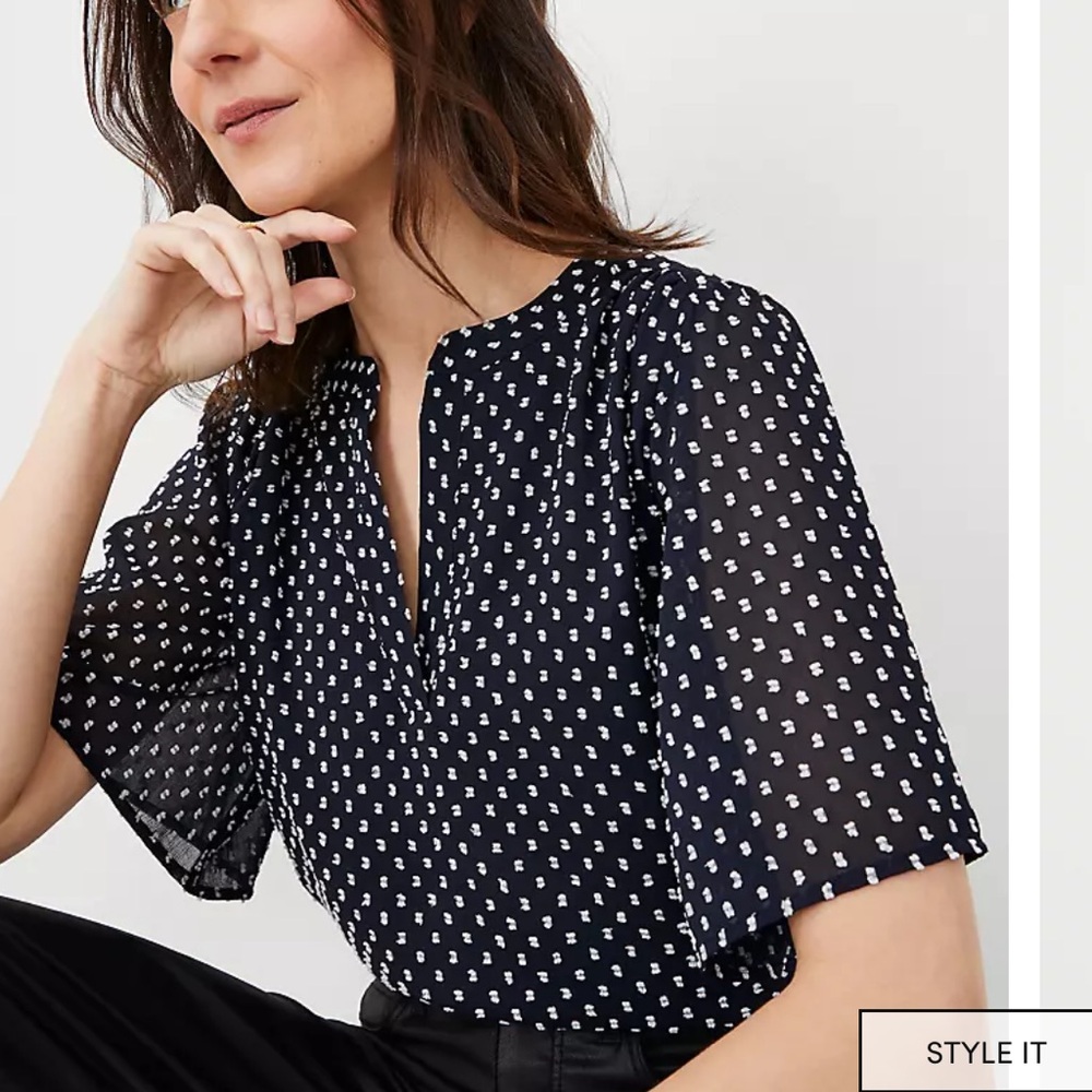 Ann Taylor Clip Shirred Split Neck Popover